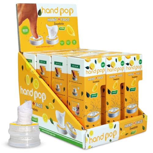 Hand Pop Lemon Wipes Bulk Pack  120 Individually Wrapped Refreshing Wet Towelettes (12 Boxes of 10)  Alcohol-Free, Skin-Friendly, Travel Size Wipes for Home, Office, Events & Gifting
