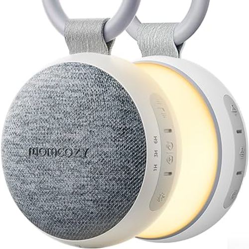 Momcozy Portable Sound Machine with Night Light, White Noise Sound Machine for Baby, 20 Soothing Sounds, Sound Therapy, Long-Lasting Power, Timer, Clips on Stroller, Grey