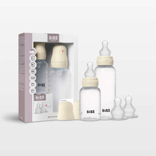 BIBS Grow and Flow Ivory White Silicone Bottle 5oz/9oz Set of 2
