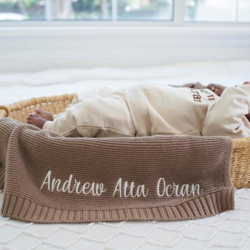 Cotton Knit Baby Blanket, Embroidered Name Baby Blanket, Baby Shower Gift, Newborn Swaddle, First baby blanket, Newborn Gift, Name Blanket