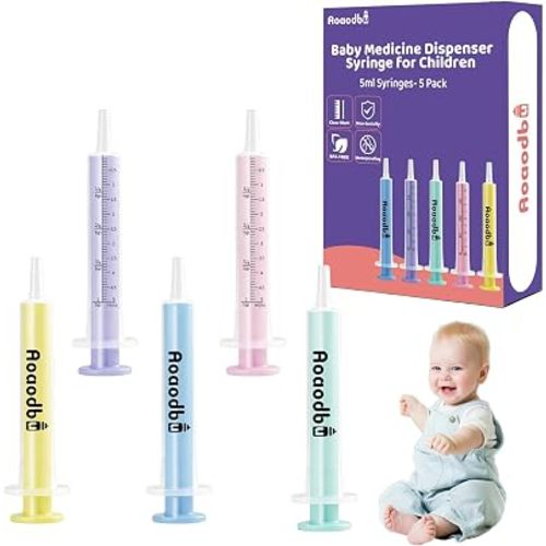 Baby Medicine Dispenser 5ML Syringe For Children,5ML Oral Syringes, Liquid Plastic Syringe Without Needle,Leak proof Dosing Tools,5 Uniquely Colour Syringes-5 Pack