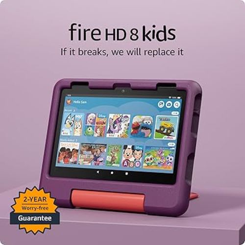Amazon Fire HD 8 Kids tablet (newest model), ages 3-7. With bright 8" HD screen. Includes ad-free and exclusive content, parental controls and 13-hr battery, 32GB, Grape