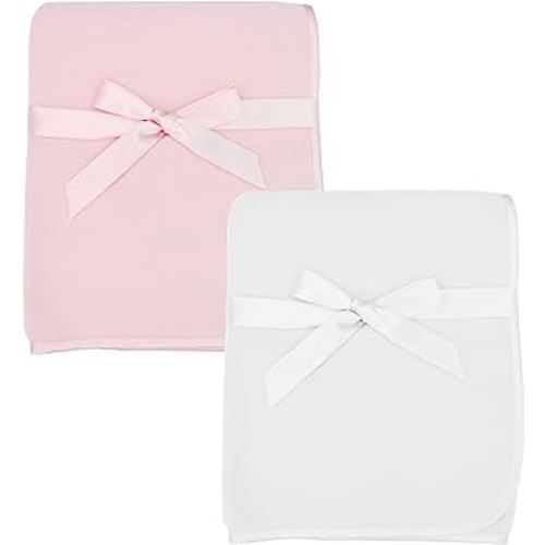 American Baby Company 2-Piece Fleece Blanket (30" x 30") with Silk-Like Satin Trim, Soft, Warm & Cozy, Pink and White, for Boys and Girls, Perfect for Baby Carrier, Stroller, Travel and Gifting