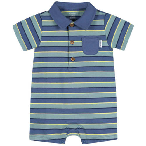 Baby Boys Blue & Green Stripe Collared Romper