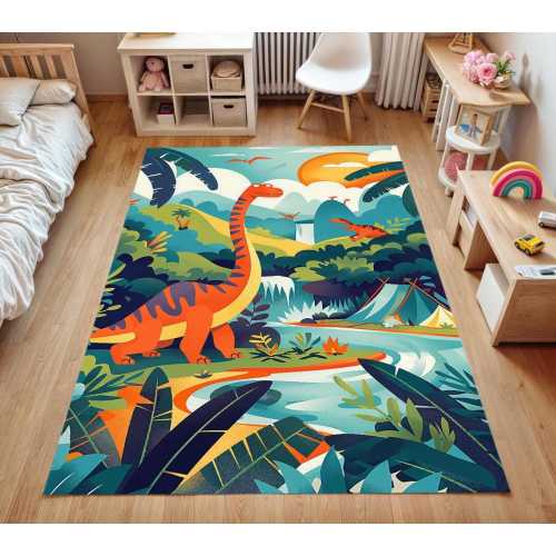 Dinosaur Kids Rug: Washable Jurassic Nursery Play Mat