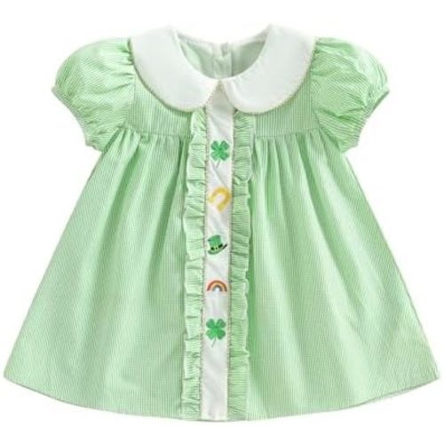 Kids Toddler Baby Girl 4th of July Outfit USA Smocked Dress Puff Sleeve Plaid Dresses Cute Girls Summer Outfits