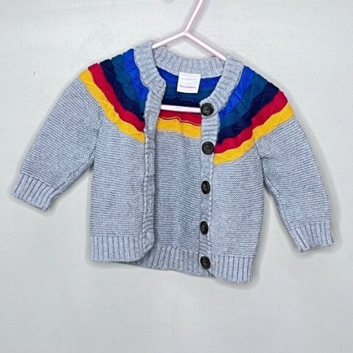 Hanna Andersson Organic Cotton Rainbow Collared Knit Cardigan- Size‎ 70 (6-12m)