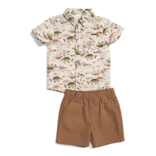 Carhartt baby-boys Short-sleeve Fish Print Shirt & Denim Shorts Set