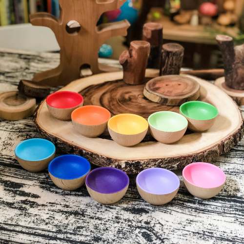 10 Rainbow Wooden Sorting Bowls | Chickadees Wooden Toys