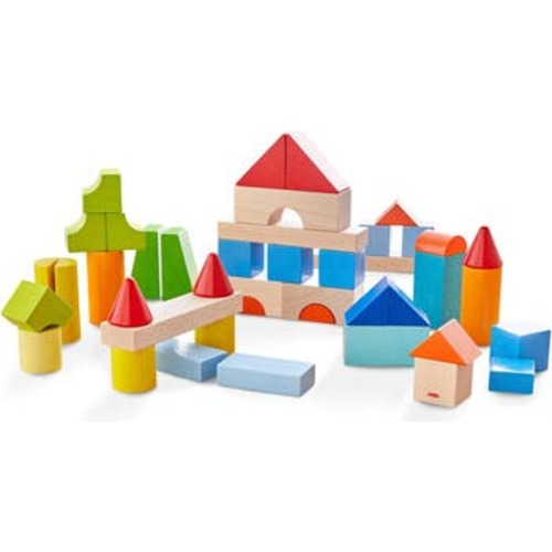 Colored Wooden Building Blocks - 46 Piece Set of Wooden Toys, Stacking Toys for Toddlers 1-3 Ideal Open ended Toys, Made in Germany