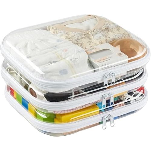 3-Pack Large Clear Hard Shell Zipper Pouches, Clear Zipper Bags, Hard Case Pouches for Purse & Diaper Bag Organizer,and Travel Essentials (3L