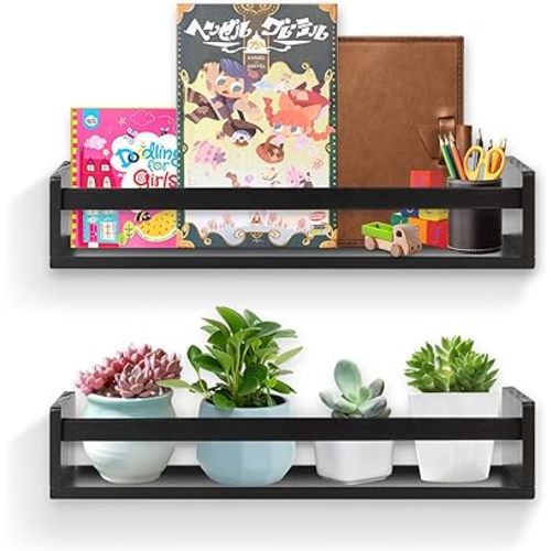 Gneric Floating Shelves for Wall, Black Nursery Book Shelves 2 Pack, 23.6 inch Kids Bookshelf, Wall Shelves for Living Room Bedroom Decor,Kitchen Spice Rack,Bathroom Storage Rack