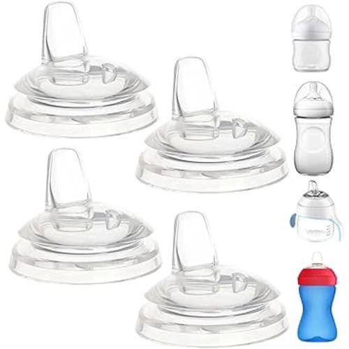 Sippy Spout Nipples Compatible with Philips Avent Natural Bottles, My Grippy Spout and Natural Trainer Sippy Cup, Soft Clear Food Grade Silicone Replacement Spouts, Leak-Proof, BPA Free, 4 Count