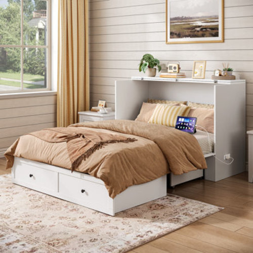 Latitude Run® Modern Murphy Bed Cabinet With Storage And Charging Station,Murphy Beds For Bedroom,Guest Room,Home Offices & Reviews | Wayfair