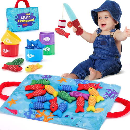 Montessori Toys for 1 Year Old, Toddler Fishing Game with Stacking Cups, Learning Educational Toys for 1-2 Year Old Boy Girl Birthday Gifts, Baby Toy 12-18 Months, Sensory Sorting Toy