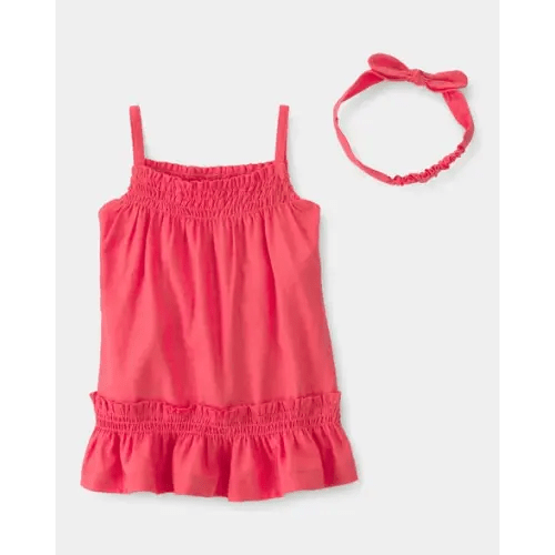 Baby Girl 2-Piece Linen Sleeveless Dress Set - Coral | Carter's