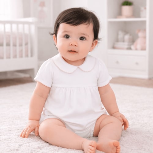 Essentials Solid Collared Ruffle Bubble - White Pink