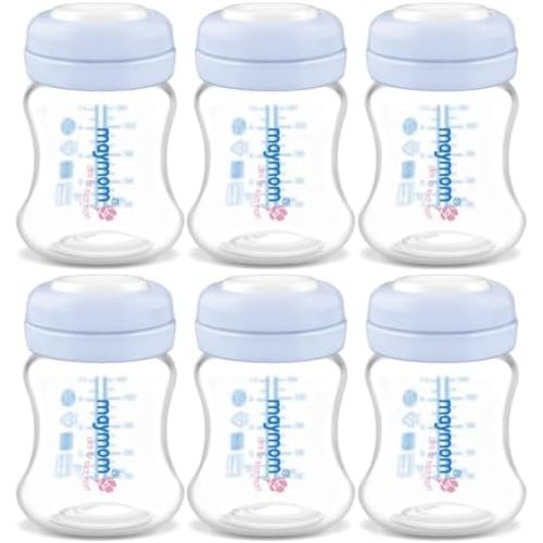 Maymom Wide-Mouth Milk Storage Collection Bottle with SureSeal Sealing Disk; Compatible with Spectra/Motif Luna/Ameda MYA/Bellababy Pumps. Can Replace Spectra S1 S2 Bottles, 6 pc (4.7Oz/140mL, 6pc)