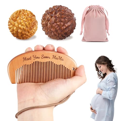 Labor and Massage Ball for Labor Pain, Wooden Birthing Comb with 2 PCS Acupressure Balls Set for Moms Pain Relief, Pregnancy Hospital Bag Essentials for Pregnant Women