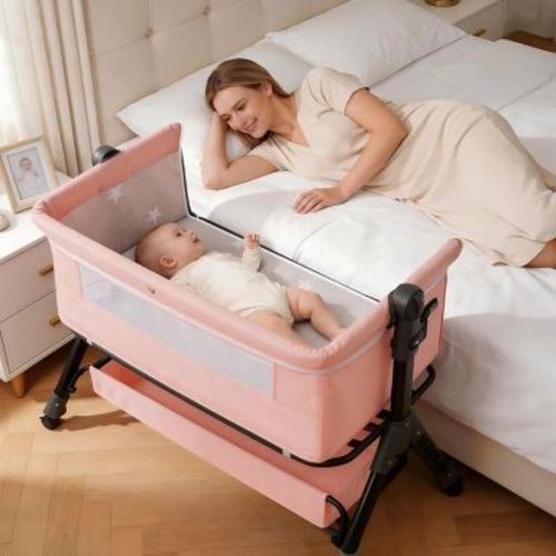KmaierBaby Bassinet 3 in 1 Baby Bassinet Bedside Sleeper, Easy Assemble And Folding Portable Baby Cradle,Pink