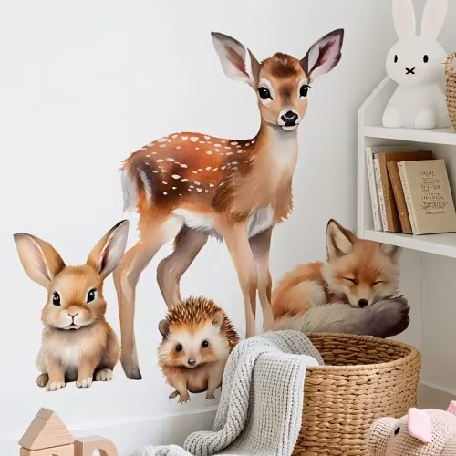 spring themed cute forest animal wall stickers featuring - Temu