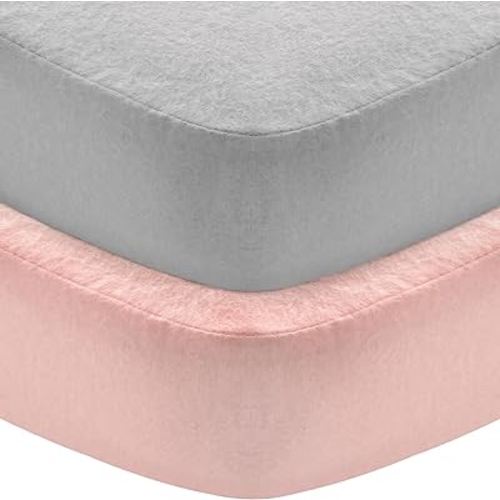 Flannel Crib Sheet 2 Pack, 100% Cotton Flannel, Heavenly Soft Fitted Sheet for Standard Crib (28" X 52") and Toddler Mattresses, Grey&Pink