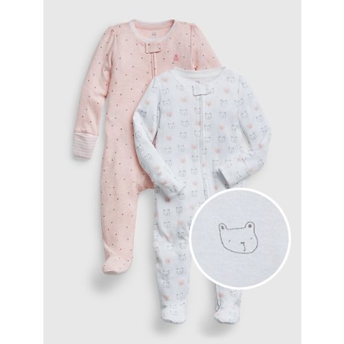 Baby 100% Organic Cotton First Favorite One-Piece (2-Pack) in pink dot