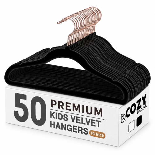 cozymood Kids Velvet Hangers, 50 ct, 14 inch Hangers