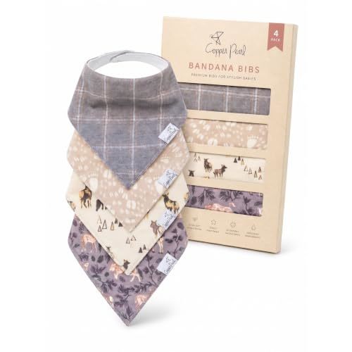 Copper Pearl Baby Bibs 4 Pack, Printed Bandana Drool Bibs for Baby Girl & Boy, Soft Cotton Drooling Teething Bibs