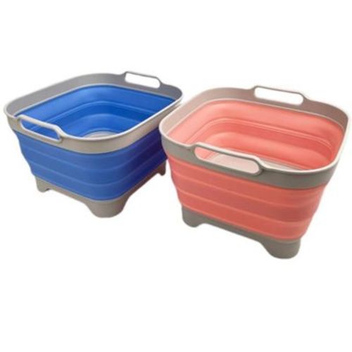 Sammart 10l (2.64 Gallon) Collapsible Dishpan With Draining Plug Grey/quartz Pink