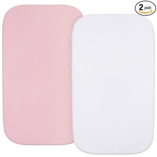 Bassinet Sheets Fit for Nawahev Baby Bassinet, 100% Cotton, 2 Pack, Ultra Soft Bassinet Sheet, White and Pink