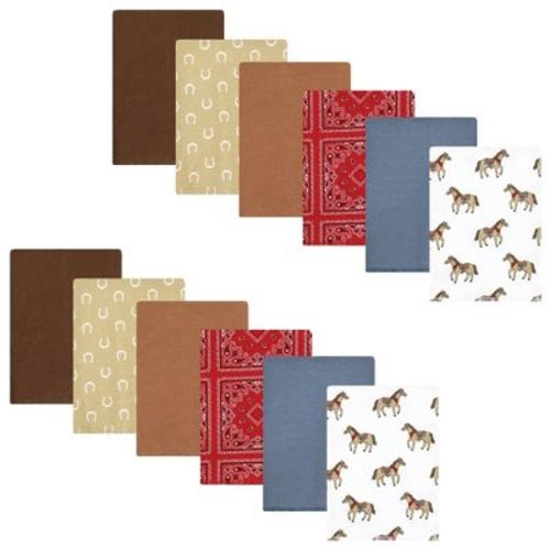 Hudson Baby Infant Boy Cotton Poly Flannel Burp Cloths Bundle, Cowboy, One Size
