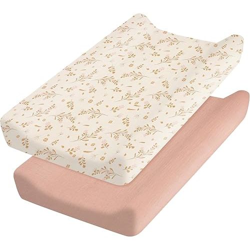 2 Pcs Changing Pad Cover, Soft Changing Pad Sheets, Changing Table Pad Cover, Cotton Fitted Diaper Changing Table Cover Set, Baby Diaper Change Table Pad Covers, 32x16x3.15in (Style 1)