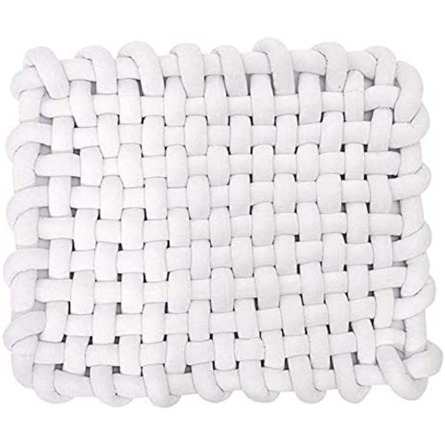 Icegrey Knotted Braided Plush Mat Handmade Nursery Rugs Thick Baby Crawling mat Woven Floor Pillows for Kids Play and Sleeping Wrap Baby Photography Decor, White, 20"x20"