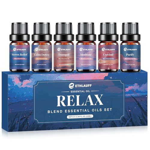Relax Eessential Oils Set, Diffuser Oil for Home, Humidifiers, Candle Making, Aromatherapy - Stress Relief, Calm Down, Tranquil, Meditate, Unwind, Purify, 6x10ml