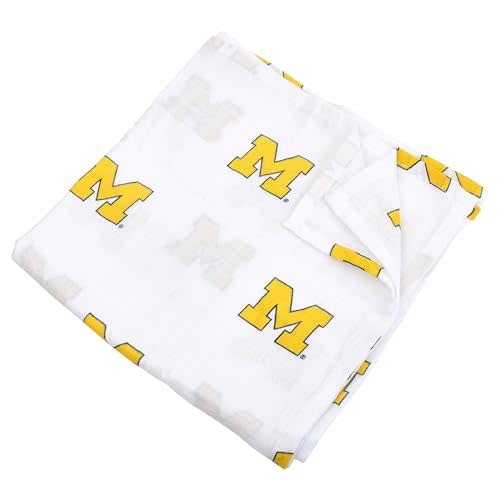 Three Little Anchors University of Michigan Muslin Swaddle Blanket – Officially Licensed Wolverines Baby Blanket, Cotton, Large 47x47 Inch Newborn Swaddle, UM