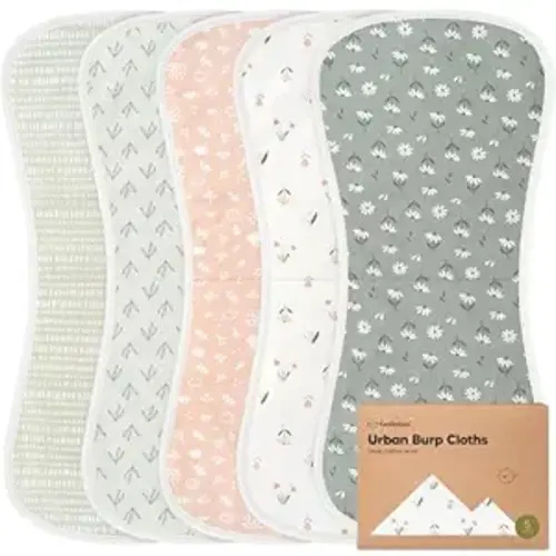 Organic Burp Cloths Baby Boy & Girl, 5-pack Cotton Burp Rags (Fleur) | Super Absorbent Cotton Burping Cloths for Babies, Soft, Plush, Newborn, Infant Towels, Milk Spit Up Rags, Large 21x10