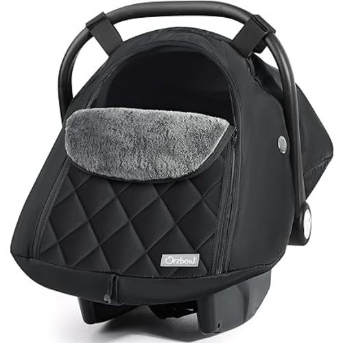 Orzbow Car Seat Cover Baby - Waterproof Carseat Cover for Doona Car Seat and Stroller, Breathable Winter Infant Carseat Canopy with Zipper Access, Rain and Wind Proof, Winter Baby Essentials, Black