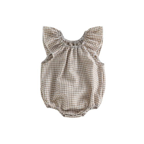 BemeyourBBs Newborn Baby Girl Boy Plaid Gingham Bubble Romper Infant Baby Summer Clothes Casual Loose Fit Crew Neck Flying Sleeve Bodysuit Playsuit Jumpsuit