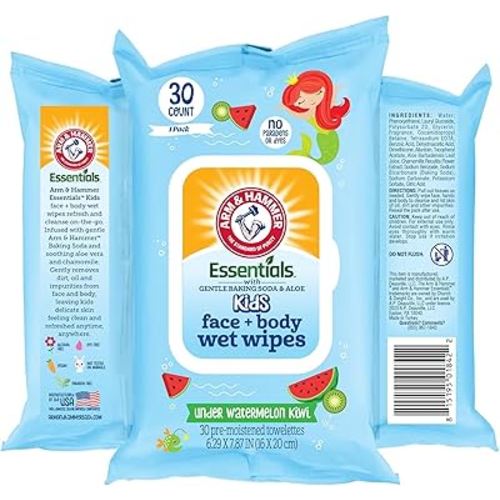 Under Watermelon Kiwi Baby Wipes - 30 Count Travel Friendly Face & Body Wet Wipes - 1 Flip-Top Pack of Towelettes Infused with Aloe Vera & Chamomile