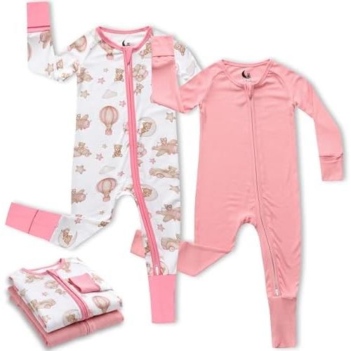 Bamboo Viscose Baby Pajamas 2 Way Zip for Diaper Change 0 to 24 Month Soft Stretchy Sleeper 2 Pack