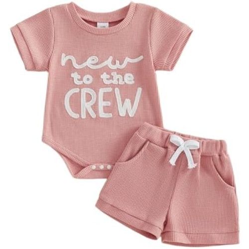 allshope Newborn Baby Girl Summer Outfit Romper Little Sister Lil Sis Embroidery Jumpsuit Tops Shorts Infant Waffle Clothes