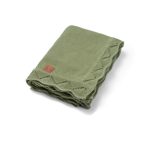 Heirloom Lace Blanket for Baby - 100% Luxury Soft Cotton Knit Warm Cozy Cuddle Stroller Crib Blanket for Newborns, Infants, & Toddlers (Sage Green)