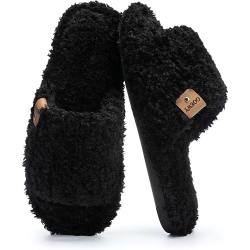Pantuflas peludas con punta abierta para mujer, de espuma viscoelástica, cómodas, deslizantes, para casa, regalos para mujeres, ella, mamá