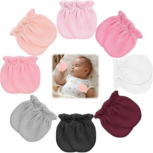 16PCS Newborn No Scratch Baby Mittens, Cotton Adjustable Mitten Gloves Anti-Scratch Hands Protection 8 Pair Mittens for Newborn Baby Girls Mix Color 0-6 Months