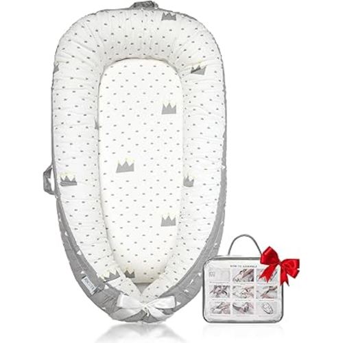 Baby Lounger | Organic Cotton Infant Lounger | Reversible, Adjustable & Portable Floor Lounger | Soft, Breathable, Washable Cover