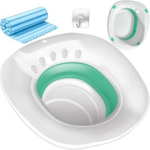 RUGUO Sitz Bath, Sitz Bath for Hemorrhoids - Sitz Bath for Toilet Seat - Sitz Bath for Postpartum Care, Sits Bath Kit for Women, Collapsible, Wider Seating Area, Deeper Bowl