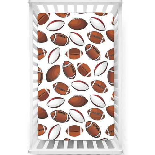 American Football Themed Fitted Crib Sheet,Standard Crib Mattress Fitted Sheet Soft Toddler Mattress Sheet Fitted -Great for Boy or Girl Room or Nursery,28 x 52 Inch,Caramel White Ruby