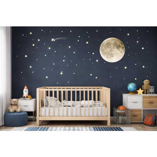 Moon and Stars Wall Decal Set – Peel and Stick Moon Wall Decor – Nursery Star Wall Decals – Night Sky Wall Art – Kids Room Space Wall Decor