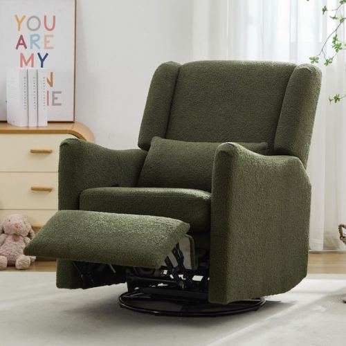 29.5 in. W Wingback Seaweed Green Fabric Swivel Manual Recliner Chair, Glider Rocker, Rocking Chair Nursery